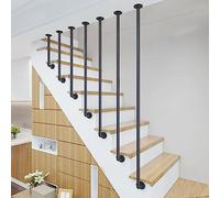 Black Wrought Iron Stair Handrail Ceiling-Mounted Railing Set Non-Slip Safety Grip for Villa Loft Adjustable 30-150cm Round L-Shaped Design 115cm Size