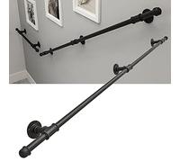 Black Wrought Iron Stair Railing | Adjustable 60cm to 6m | Water Pipe Design for Indoor/Outdoor Steps | Modern Safety il | Easy Installation