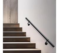 Black Wrought Iron Wall-Mounted Stair Banister Railing | Indoor/Outdoor Handrails for Stairs & Steps | 8.2 FT Galvanized Round Pipe Grab Rail Balustrade (15 FT)