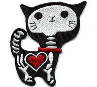 Black X-Ray cat kitten kitty retro bad luck punk goth creepy embroidered applique iron-on patch new by TKPatch