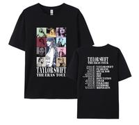 (black, XL) Round Neck T-Shirt with Taylor Swift Print, American Hip-Hop Street Style Cotton Short Sleeve