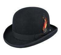 (Black, XL) Unisex Hard Top Wool Bowler Hat With Feather Satin Lined Sizes S To Xl