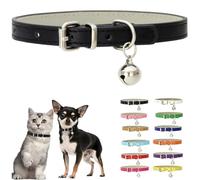 Black XS Dog Collar With Bell, PU Leather Puppy Collar With Bell Adjustable Kitten Collar For Cats XSmall Tiny Extra Small Breed Dogs Pets Boys Girls Like Chihuahua, X-Small