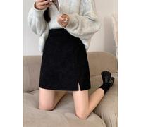 (black, XS) Korean Style High Waist Corduroy A-Line Skirt - Autumn/Winter 2023 Collection