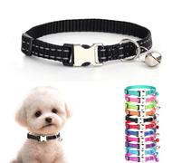 Black XSmall Dog Collar with Bell,Reflective Nylon Metal Buckle Puppy Collar with Bell for XXS Xs Tiny Little Pet Chihuahua Collars Cat Neck 7.5-11 Inch