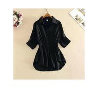 (Black, XXL) Ladies Autumn Solid Office Shirts Lapel Button Slim Waist Ruffled Work Shirts Fashion Simple Women Shirt Tops Blusas Para Mujer