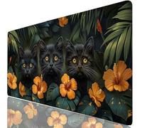 Black XXL Mouse Mat 60x40cm Gaming Mouse Pad Cat Large Desk Mat, Gaming Desk Accessories with Non-Slip Base & Stitched Edges, Improved Precision Speed Mousepad for PC, Laptop, Office Home Gamer H0-193