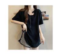 (Black, XXL) Short Sleeve T Shirts for Women Summer New Loose Solid Simplicity Plus Size Street Casual Tops Fashion Korean Women Clothing