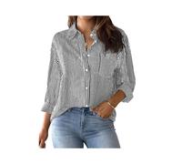 (black, XXL) Women's Blouse Stripe Shirt Patch Pocket Top Autumn Loose Relaxed Office Lady Long Sleeve Shirt Shirts & Blouses Camisas