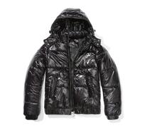 (black, XXXL) New autumn and winter hooded cotton coat 20D coated splash-proof fashion jacket long sleeve shiny cotton coat for women