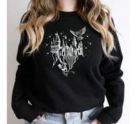 (black, XXXL) Wizard Castle Sweatshirt Believe in Magic Hoodies Magical School Sweatshirts Women Long Sleeve Pullover Wizard School Hoodie Top