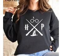 (black, XXXL) Wizard Hat Sweatshirt Wizard Wand Hoodie HP Pullovers Long Sleeve Unisex Graphic Hoodies Magic School Sweatshirts Streetwear Top
