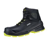 Uvex 3 lace-up boot, safets shoes S3 SRC, leather work boots for men & women, black/yellow, size 11
