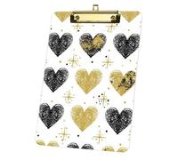 Black Yellow Heart Abstract Acrylic Clipboard with Gold Low Profile Clip A4 Clipboard Decor Office Accessories Gift Clip Boards for Teacher Nurses Woman Men Teens Birthdays Valentins Easter
