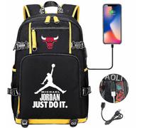 (black yellow) Jordan Backpack Fashion School Bag Youth Travel Usb Charging Multi-function Bag