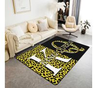 Black Yellow Leopard Print Area Rug Queen and King Style Indoor Floor Mat for Women Men Adults Patchwork Black Yellow Non Slip Rug for Party Chairs 5'x6'6"