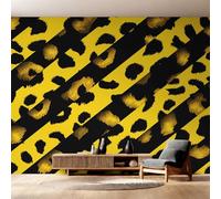 Black Yellow Leopard Wallpaper for Living Room & Bedroom & Hallway, Non-Woven Cheetah Print Mural Wallpaper, Wall Mural Wall Decoration 300 x 210 cm (WxH) K-MZ&5