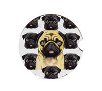 Black Yellow Pug 1PCS Car Coasters Absorbent Drink Coasters with A Finger Universal Wood Coffee Coaster for Cup Holders Non-Slip Car Cup Holder Coaster Cute Drink Mat Car Accessories for Women Men