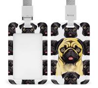 Black Yellow Pug Badge Holders with Push-Pull Slot&Lanyard Waterproof Plastic Vertical Work ID Card Holder Portable Travel Document Protector Detachable Card Protector