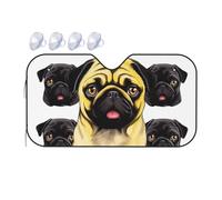 Black Yellow Pug Car Windshield Sun Shade Foldable Reflector Sunshade for Car Front Window and Interior Sun Protection, Universal Auto Sun Blocker Visor Protector Small