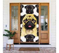 Black Yellow Pug Door Cover Decorations, Welcome Door Banner Backdrop Seasonal Spring Summer Porch Banner Sign Photo Background for Indoor Outdoor Party Decor 72.8 x 35.4 Inch