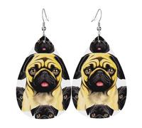 Black Yellow Pug Earrings for Women Teardrop Leather Earring Double Sided Drop Dangle Earrings Lightweight Women's Ear Accessories Jewelry Fashion Birthday Gift