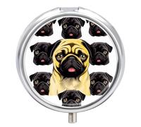 Black Yellow Pug Pill Box Portable Mini Travel Pill Organizer Holder 3 Compartment Decorative Round Pills Case Exquisite Daily Vitamin Container for Cod Liver Oil