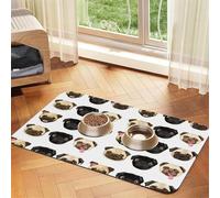 Black Yellow Pug print Cats Pet Bowl Placemat Pet Feeding Mats for Dogs, Non-Slip PU Leather Tablecloth for Pets
