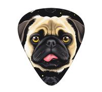 Black Yellow Pug Print Guitar Picks 12-Pack - Assorted Thickness Picks (0.46 mm, 0.71 mm, 0.96 mm) with Storage Box & Assorted Unique Design for Acoustic, Electric, Bass, and Ukulele Players