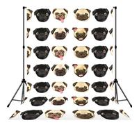 Black Yellow Pug Print Photo Studio Background 5x7ft Soft Photo Backdrop Curtain For Studio Content Creator Equipment