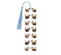 Black Yellow Pug Print Reading Page Markers Bookmarks, 5pcs Wood Bookmarks with Tassels, Gifts for Book Lovers