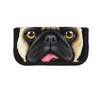 Black Yellow Pug Printed Canvas Pencil Case, Spacious Pen Pouch for School, Office and Travel