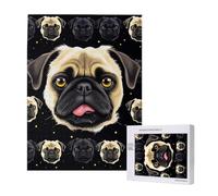Black Yellow Pug Printed Jigsaw Puzzle with Storage Box, Wooden Puzzle for Adults and Kids, 500 Pieces Family Fun Decorative Game