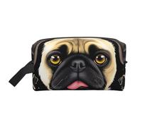 Black Yellow Pug Printed Makeup Bag Travel Portable Cosmetic Bag Large Capacity Makeup Case Toiletry Handbag Organiser for Women