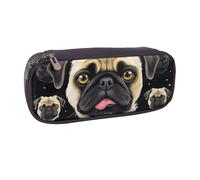 Black Yellow Pug Printed Pu Leather Pencil Case Box Flip Pen Bag and Makeup Cosmetic Holder for Girls Boys School Students