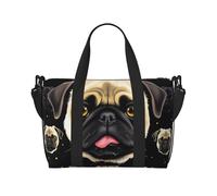 Black Yellow Pug Printed Travel Bag Duffle Bag for Men Women, Large Water Resistant Gym Bag Weekend Holdall Bag with Shoulder Strap