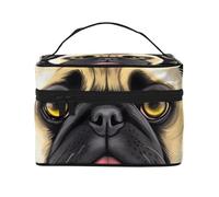 Black Yellow Pug Printed Travel Makeup Bag Spacious Portable Cosmetic Organiser with Handle, Large Capacity Toiletry Bag, Gift for Women Girls