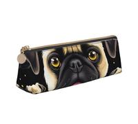 Black Yellow Pug Printed Zipper Pencil Case Cute Stationery Organizer PVC Leather Triangle Makeup Bag Pen Pouch