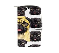 Black Yellow Pug Wallet Multifunctional Leather Wallets for Men Compact Long Wallet Credit Card Holder Passport Bag