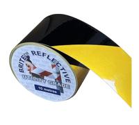 Black & yellow REFLECTIVE tape - self-adhesive marking tape for bollards, signs, posts, barriers, vehicles, gates - UKT26BY75-75mm x 10M