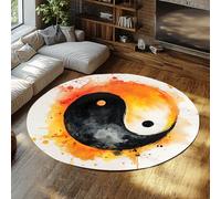 Black Yellow White Yin and Yang Soft Round Carper for Living Home Office Dining Decor Japanese Style Foldable Throw Circle Rugs 61cm（Round）