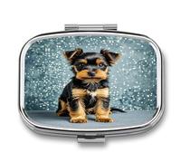 Black Yorkie Puppy Pill Case Travel Portable Pocket Pill Box 2 Compartment Medicine Case Large Capacity Daily Pill Cases Vitamin Organizer Medicine Organizer Small Pill Box