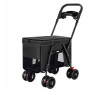 Black,YXINHONGYUE 60 lbs Large Space Dog Stroller, 4-Wheels Folding Small cat Stroller with 5 Large Ventilation Windows Breathable and Visible Mesh Suitable for Walking, Traveling