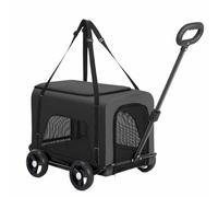 Black,YXINHONGYUE Summer Pet Stroller, 4 Wheels Dog Travel Carrier 3 Large-Diameter Zipper Doors The Backpack Frame can be Folded and stored for Small Medium Dogs