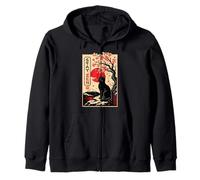 Black Zen Cat Sakura Japanese Meditation Aesthetic Art Zip Hoodie