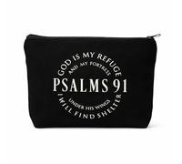 Black Zippered Cosmetic Bag with Inspirational Text Design & Metal Pull Tab - Portable Makeup Pouch for Women Travel Essentials, Compact Organiser for Toiletries, Open Flat Soft Fabric Case.