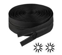 Black Zips for Sewing, 10 Meter/10.9 Yards Black Metal Coil Zipper by The Yards, Heavy Duty Long Replacement Endless Sewing Zippers for Repair DIY Cushions Bags, with 20 Pcs Pulls Zipper Sliders