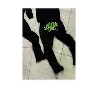(Black11, M) Y2k Street Men Hoodies Straight Pants 2 Piece Set Hip Hop Sports Hooded Pullover Trousers Casual Loose Cotton Printed Tracksuit