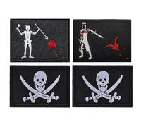Blackbeard Edward Teach Patch, Embroidered Hook & Loop Pirate Skull, Morale Tactical Patches for Tactical Backpack, Vest, Cap, Pirate Flags(4 Pack)