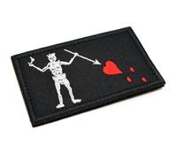 Blackbeard Pirate Flag Morale Patch Tactical Fabric Embroidered Vest Badge 8cm x 5cm Hook & Loop Airsoft Edward Teach Black Beard Forces Military Patches